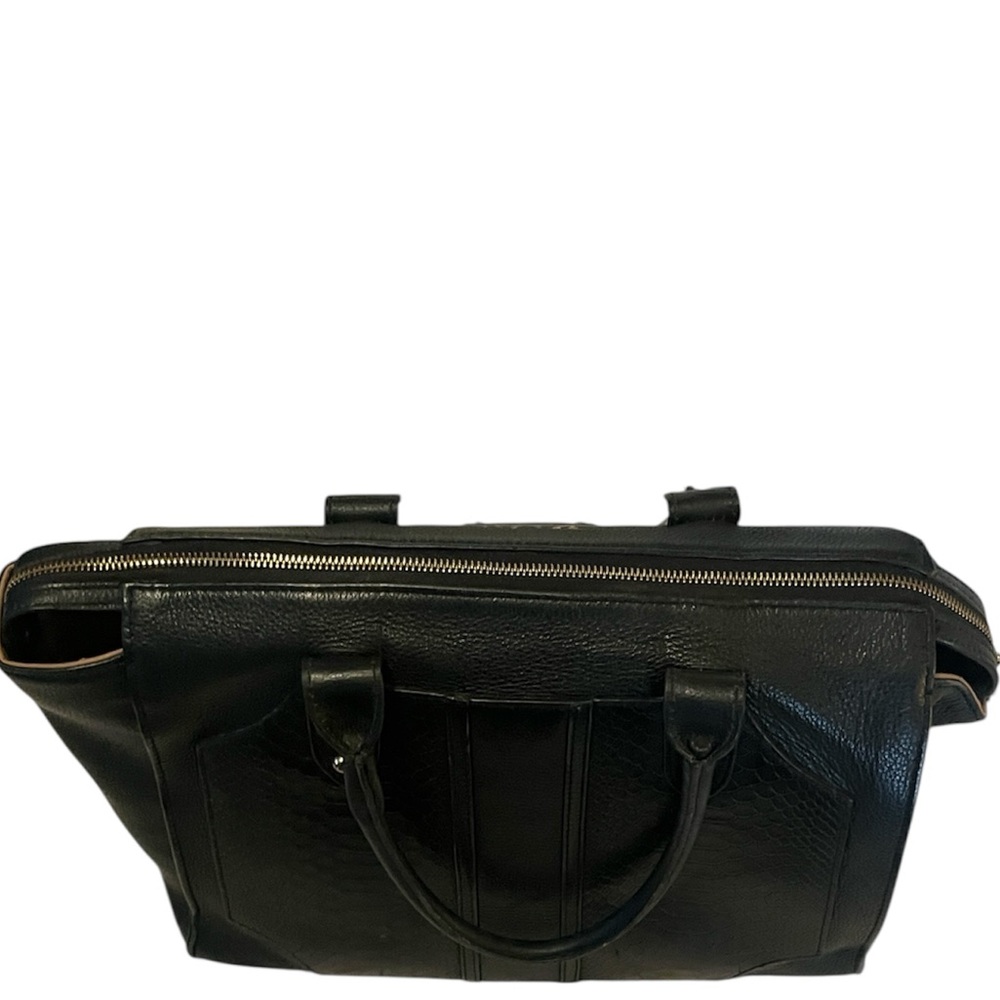Black GiGi New York Gates Textured Leather Monogramed Contemporary Satchel Bag - Picture 3 of 14